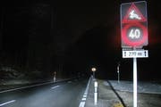 So wie zwischen Grafenort und Engelberg im Kanton Obwalden warnt im Muotathal eine Anlage Autofahrer vor dem Reh. (Bild: Kantonspolizei Obwalden)