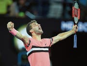 Hat seine Nerven im Griff: Der Bulgare Grigor Dimitrow steht im Viertelfinal. (Bild: Lukas Coch/EPA (Melbourne, 21. Januar 2018))