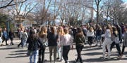 Die Schüler versammeln sich auf dem Inseli. (Bild: Stefanie Nopper)