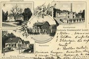 Das 1902 erbaute Kantonsspital im Gebiet St. Karli diente seinerzeit als Kartensujet. Das Spital bestand aus acht voneinander isolierten Pavillons. Seit 1982 steht dort das heutige markante Spital-Hochhaus.