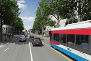 Separate Busspur: RBus auf der Pilatusstrasse. (Bild: Visualisierung Mathis Partner)