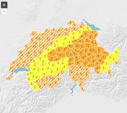 Stufe 3 von 5 in der Zentralschweiz bedeutet erhebliche Gefahr von Gewitter. (Bild: Grafik Meteoschweiz)