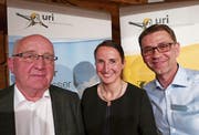 Präsident Felix Muheim (links) mit der abtretenden Geschäftsführerin Martina Stadler und mit dem neuen Geschäftsführer Michel Henry. (Bild: Christoph Näpflin (Seelisberg, 11. April 2017))