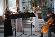 Das Belenus-Quartett beim Auftritt in der Ridlikapelle (von links): Seraina Pfenninger, Anne Battegay, Esther Fritzsche und Jonas Vischi.