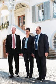 Sie sind schon gewählt (von links): Christoph Amstad (CVP), Maya Büchi (FDP) und Josef Hess (parteilos). (Bilder: Roger Zbinden (Sarnen, 4. März 2018))