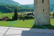 Auf der Visualisierung ist der geplante Wasserlauf zu sehen - und damit der Grundriss der alten Kirche. (Bild: Visualisierung Chris Aschwanden)