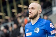 Der Torschütze Valeriane Gvilia. (Bild: Urs Flueeler (Luzern, 11. März 2018) (KEYSTONE))