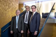 Das gestern nominierte Trio von links: Joe Christen, Alfred Bossard und Niklaus Reinhard. (Bild: Manuela Jans-Koch (Stans, 11. Januar 2018))
