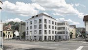 So wie auf der Visualisierung links soll das Projekt Liposa dereinst aussehen. Der Neubau ersetzt zwei heutige Teilbauten (unten). (Bild: Visualisierung: PD)