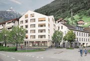 Zwischen dem Gemeindehaus (rechts) und dem ehemaligen «Urnerhof» sollen im Herbst 2019 insgesamt 32 Alterswohnungen bezugsbereit sein. (Bild: Visualisierung: PD)