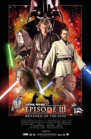 Die Protagonisten der zweiten Trilogie, Teile 1 bis 3 (von links): Padmé (unten), Yoda, Der Imperator, Anakin Skywalker, der junge Obi Wan Kenobi, Mace Windu. (Bild: PD)