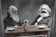 Obwohl beide jahrzehntelang in London lebten und sich Bücher schickten, trafen sie sich nie: Charles Darwin und Karl Marx. (Bild: Illustration: Patrick Federli und Sandra Näf)