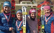 Der Urner Alpin-Nachwuchs auf der Riederalp (von links): Florine Traxel, Matteo Wipfli, Leana Traxel und Anja Wipfli. (Bild: PD (Riederalp, 25. März 2018))
