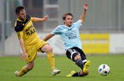 Der FC Malters mit Manuel Koch (rechts) will zum Rückrundenstart den FC Altdorf (Cil Kartal) besiegen. (Bild: Pius Amrein (Malters, 20. August 2016))
