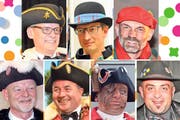 Die Herrscher über die Fasnacht in Ob- und Nidwalden (jeweils von links): Franz IV., Frohsinnvater, Stans, Ivo I. Lälli-Zunftmeister, Sarnen, Chriesivater, Kehrsiten, (untere Reihe) Hans II., Zunftmeister, Ennetbürgen, Paul III. (53), Beggo-Zunftmeister, Beckenried, Thomas III., Tschyfärä-Zunftmeister, Alpnach und Bräschi I., Ehrenguugger, Kerns.