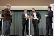 Vier der sieben Nationalratskandidaten von Uri: Matthias Fürst, Isidor Baumann, Josef Dittli und Markus Arnold. (Bild: Florian Arnold (Neue UZ))
