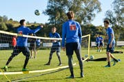 17.01.2018; La Cala de Mijas; FUSSBALL SUPER LEAGUE - Trainingslager FC Luzern; Daniel Follonier, Christian Schneuwly, Hekuran Kryeziu und Shkelqim Demhasaj (Luzern) (Martin Meienberger/freshfocus) (Bild: Martin Meienberger/freshfocus (freshfocus))