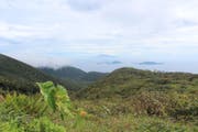 Vom Fusse des Vulkans La Soufrière sieht man auf die Îles des Saintes und Dominica. (Bild: Rahel Hug)