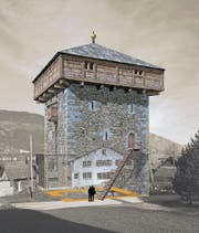 Der mittelalterliche Turm in Sachseln. (Bild: Illustration: Joe Rohrer)