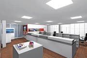 So soll die neue Schalterhalle beim ZB-Bahnhof in Stans künftig aussehen. Visualisierung: PD