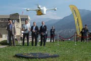 Voraussichtlich 2018 soll der regelmässige Drohneneinsatz zwischen zwei Spitälern in Lugano Alltag werden. (Bild: Pablo Gianinazzi / Keystone (Lugano, 31. März 2017))