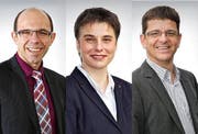 Mögliche Nachfolger für Finanzdirektor Hans Wallimann: Christoph Amstad, Lucia Omlin und Markus Ettlin (von links). (Bild: PD)