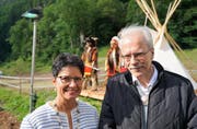 Frau Landammann Maya Büchi und Talammann Alex Höchli. (Bild: Romano Cuonz (Engelberg, 15. Juli 2017))