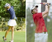Gelten als grosse Talente im Golfsport: Lily Hürlimann (14, links) aus Walchwil und die Hünenbergerin Elena Moosmann (15). (Bild: Stefan Waldvogel)
