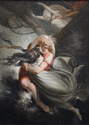 Gemälde von Johann Heinrich Füssli: Amanda stürzt sich mit Hüon ins Meer, Fatime wird mit Gewalt zurückgehalten. (Bild: zvg)