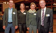 Der Vorstand der TCS-Untersektion Obwalden an der Generalversammlung 2018 (von links): Clemens Sidler, Vizepräsident, Carla Roth, Kassierin, Anita Eberli, Aktuarin, und Hubert Schumacher, Präsident. (Bild: Robert Hess (Flüeli-Ranft, 2. März 2018))