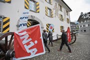 Bei den Urner Gewerkschaften ging es gestern vor allem um die Rente. (Bild: Urs Hanhart (Altdorf, 1. Mai 2017))