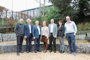 Wahlanlass der CVP Buochs (v. l.): Josef «Bebbo» Odermatt (Landratskandidat, neu), Josef Bucher (Landratskandidat, bisher), Josef Niederberger (Regierungsratskandidat, bisher), Karin Kayser (Regierungsratskandidatin, bisher), Othmar Filliger (Regierungsratskandidat bisher), Franziska Rüttimann (Landratskandidatin, neu), Bruno Christen (Landratskandidat, bisher). (Bild: Philipp Unterschütz (Buochs, 17. Februar 2018))