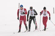 Zwei von drei Runden läuft das Spitzentrio mit Pascal Christen (49), Christian Stebler (51) und Andrin Näpflin (48) zusammen. (Bild: Franz Hess (Gerschnialp, 27. Januar 2018))