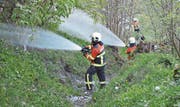 Die Feuerwehr Engelberg bei einer Waldbrandübung. (Bild: PD)