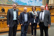 Die vier Schwyzer Nationalräte an der Herbstsession (von links): Pirmin Schwander (SVP), Andy Tschümperlin (SP), Petra Gössi (FDP) und Alois Gmür (CVP). (Bild: Keystone/Lukas Lehmann)