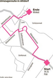 Die Umzugsroute. (Bild: Grafik: Janina Noser)