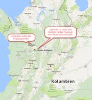 Zwischen La Union und Medellin ist das Flugzeug vom Radar verschwunden. (Bild: Google Maps (Screenshot))