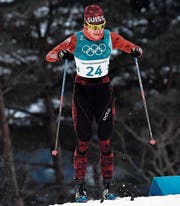 Die Luzernerin Nadine Fähndrich auf der Olympiastrecke in Südkorea. (Bild: Gian Ehrenzeller/Keystone (Pyeongchang, 13. Februar 2018))