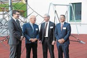 Generalversammlung 2017 der Brunni-Bahnen Engelberg AG. Von links: Daniel Amstutz (neuer Verwaltungsrat), Ernst von Holzen (abtretender Verwaltungsrat), Erich Ettlin (neuer Verwaltungsrat) und Verwaltungsratspräsident Albert Infanger. (Bild: Martin Uebelhart (OZ) (Obwaldner Zeitung))