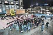 «Installatives Oratorium»: Probe auf dem Theaterplatz zu den «Faust-Szenen». (Bild: Manuela Jans-Koch (15. März 2018))