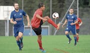 Die Aktion des Perlers Moreno Villiger wird von den Hochdorfern Pascal Bader (links) und Flamur Loshaj beobachtet. (Bild: Pius Amrein (Buchrain, 19. 8. 2017))