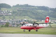 Das Testflugzeug startet auf dem Flughafen Bern-Belp. (Bild: Anthony Anex / Keystone (Bern, 18. Mai 2017))