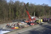 Blick auf die Unfallstelle. (Bild: Georgios Kefalas / Keystone (Muttenz, 14. März 2018))