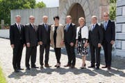Die aktuelle Nidwaldner Regierung (von links): Othmar Filliger, Alfred Bossard, Ueli Amstad, Yvonne von Deschwanden, Res Schmid, Karin Kayser, Josef Niederberger sowie Landschreiber Hugo Murer. (Bild: PD)