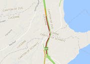 Die Verkehrslage kurz nach dem Unfall: Nichts ging mehr von Rotkreuz her. (Bild: Google Maps)