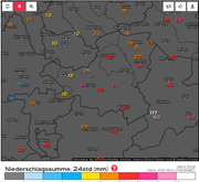 Niederschlag am Donnerstag im ganzen Kanton in Liter/Millimeter pro Quadratmeter: In Schwyz fiel mehr Regen als im Muotatal. (Bild: kachelmannwetter.com)