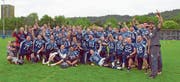 Die Lions bejubeln den Aufstieg in die A-Liga. Bild: Michael Wyss (Luzern, 2. Juli 2017)