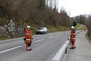 Forsteinsatz wegen eines Sturmschadens ob der Lauerzer Seestrasse, ganz in der Nähe des Schwanauparkplatzes. (Bild: Geri Holdener, Bote der Urschweiz)