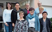 Der Vorstand der FMG Schattdorf; von links: Neumitglied Regula Gisler, Präsidentin Marietta Rixen, Sandra Gisler, Silvia Bunschi, Daniela Gisler, Präses German Betschart, Monika Stadler und Susanne Imhof. (Bild: PD (Schattdorf, 27. Februar 2018))