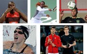 Die Ausnahmekönner (von links): Usain Bolt, Serena Williams, Neymar, Katie Ledecky sowie Novak Djokovic und Andy Murray. (Bild: Keystone)